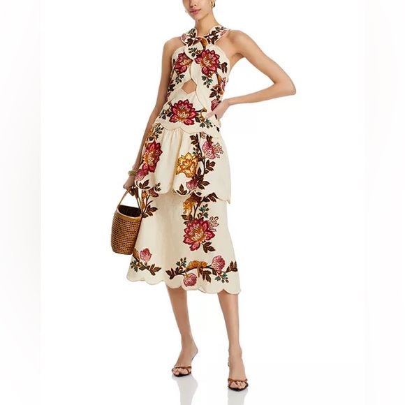 Farm Rio Linen-Blend Cut-Out Midi-Dress - Picture 4 of 8